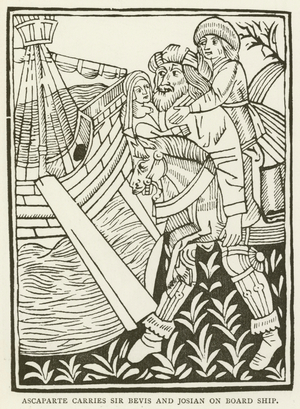 Ascaparte carries Sir Bevis and Josian on board ship (engraving)