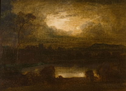 A moonlit lake (oil on panel)