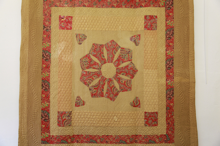 Turkey Red and Ochre Frame Applique Quilt, 1850-80 (cotton)