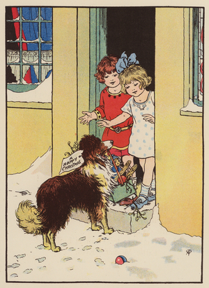 In his mouth he had a basket with toys (colour litho)