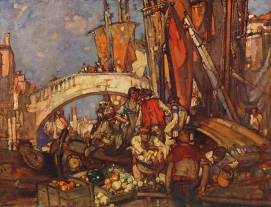 Venice: Fruit Boats (colour litho)