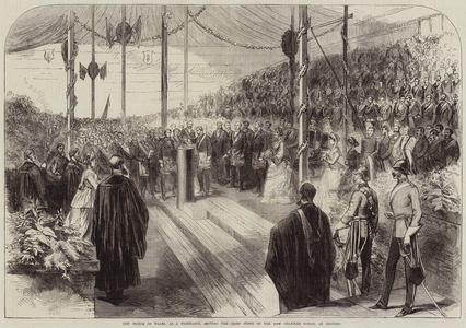 The Prince of Wales, as a Freemason, setting the Chief Stone of the New Grammar School at Reading (engraving)