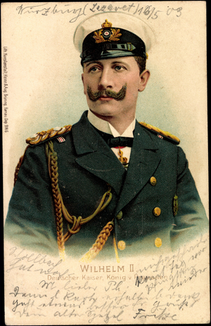 Litho Kaiser Wilhelm II v Prussia, visor cap