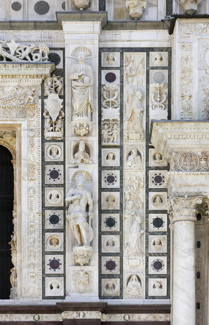 Saint Ugone and Saint Anthony, detail of the exterior of Certosa di Pavia, Province of Pavia, Lombardy, Italy (photo)