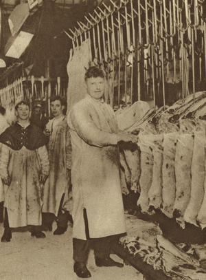 Meat porter in Smithfield Market (b/w photo)