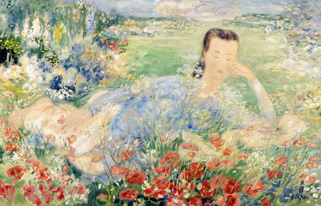 An Elegant Beauty Reclining in a Poppy Field,  (oil on board)