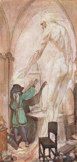 Faust and the Spirit of the Earth (colour litho)