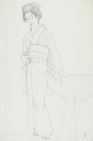 Drawing of Woman Stroking a Deer