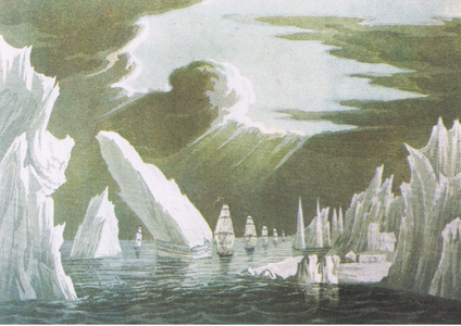 Passage through the ice, June 1818 Sir John Ross's Voyage of Discovery 1819, from British Adventure published by Collins, 1947 (colour litho)