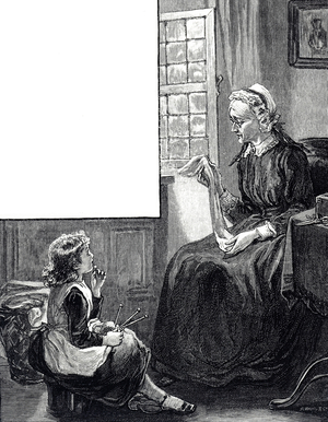 Engraving depicting a grandmother sitting with her grandchild