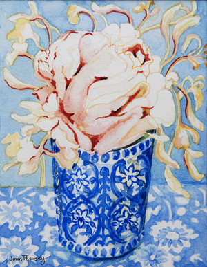 Pink Rose and Honeysuckle, 2000 (watercolour on handmade paper)