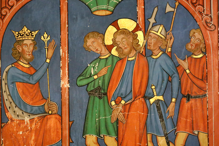 Saint-Pierre-le-Jeune Protestant Church, Passion of Christ, Jesus is condemned by the Sanhedrin, Fresco, Strasbourg, France.