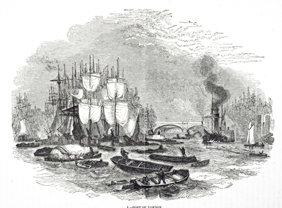 An engraving depicting the Port of London, 19th century