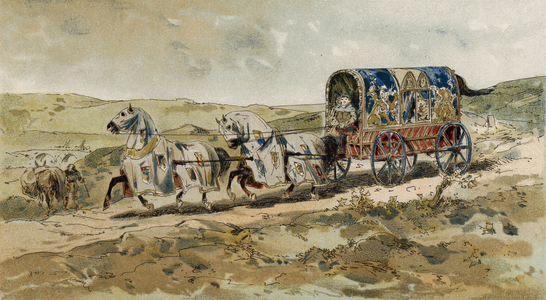 Carriage of a lady, 13th Century (colour litho)