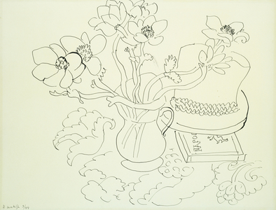 Vase d'Anemones, 1944 (pen and India ink on paper laid on board)