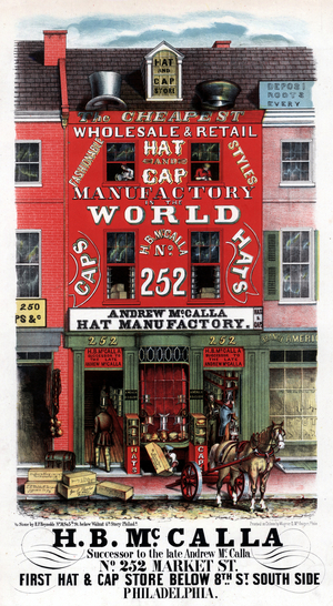 H. B. McCalla, successor to the late Andrew McCalla, No. 252 Market St., printed by Wagner & M'Guigan, c.1852 (chromolitho)

