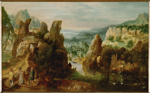 Landscape with the apostles on their way to Emmaus (painting on oakwood)