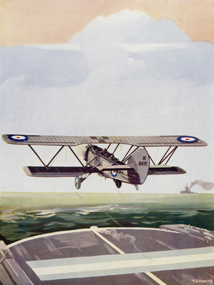 Taking off from Ship's Deck (colour litho)