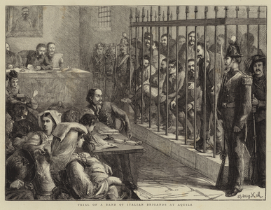 Trial of a Band of Italian Brigands at Aquila (engraving)