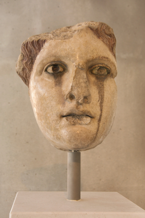 Head of a female goddess (gold & ivory  copy, 4/5th Century BC), the Acropolis Museum, Athens, Greece (photo)