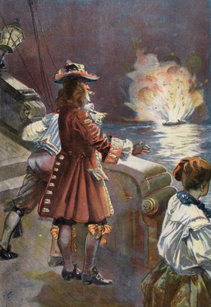 Robinson Crusoe: The ship blew up in the air (colour litho)