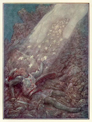 "There came to him a Hand with some of the leaves of the tree of life" from 'The Pilgrim's Progress' by John Bunyan