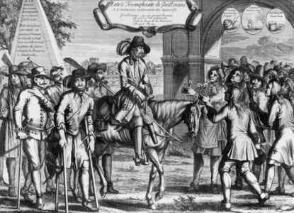 King of England William III, prince of Orange and Nassau (1650-1702, king in 1689-1702), Stadholder of Holland (1672-1702), here entering London in November 1688: line engraving (19th century)