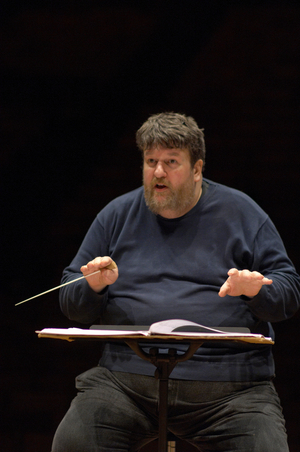 Oliver Knussen - Scottish composer and conductor rehearsing with the Birmingham Contemporary Music Group at Snape Maltings