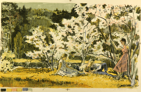 A Rest - Komsomols in Siberia, 1959 (colour litho)