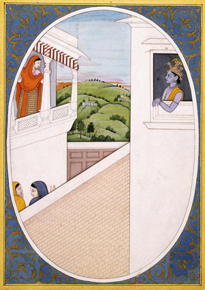 Radha and Krishna, enraptured by each other's beauty, c.1785 (miniature)