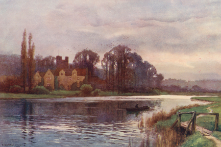 River Thames: Bisham Abbey (colour litho)