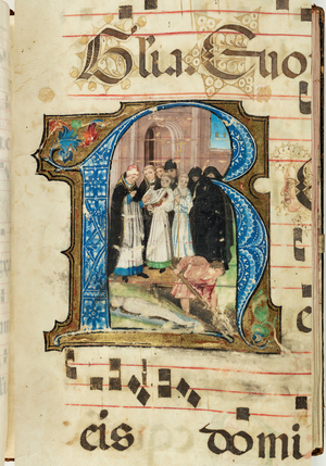Burial scene, Gradual, f.86 (ink, tempera & gold leaf on parchment)