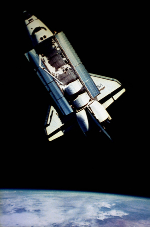 The space shuttle "Challenger" in space, 1984 (photo)