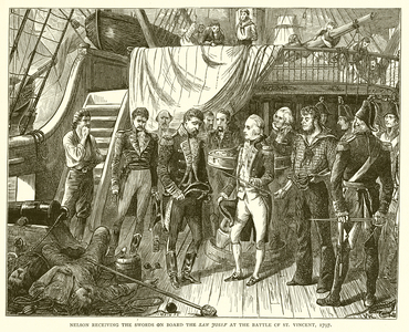 Nelson receiving the Swords on Board the San Josef at the Battle of St. Vincent, 1797 (engraving)