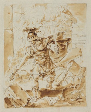 Alexander Setting Fire to Persepolis (pen and brown ink with brown wash over graphite  on laid paper)
