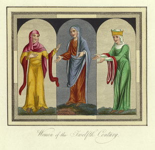 Women of the 12th Century (coloured engraving)