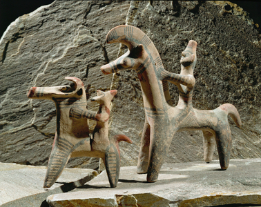 Two riders. Painted terracotta from Cyprus. Such figurines were used as funerary gifts …