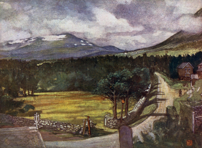 Norway: Snow-capped Mountains at Aune (colour litho)