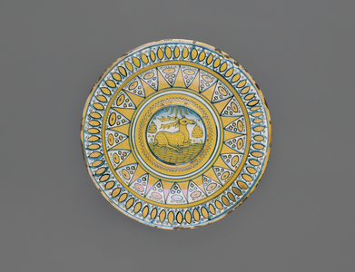 Ewer stand, c.1510 (tin-glazed earthenware)