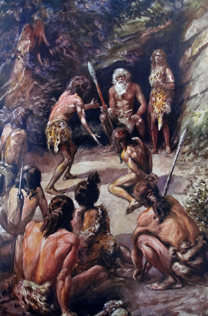 Painting depicting an appeal being made to the head of the tribe
