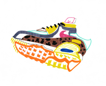 Catalogue dessiné des plus belles chaussures de galeristes : Anouk Bersek, 2022 (Felt-tip pen)