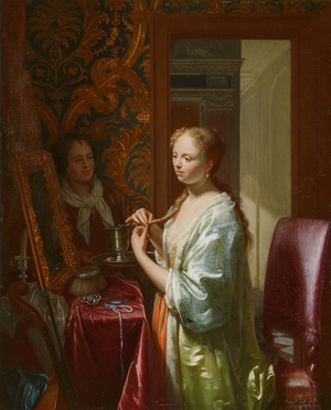 Lady at her Toilet, c.1720 (oil on panel)