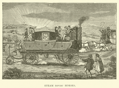 Steam versus horses (engraving)