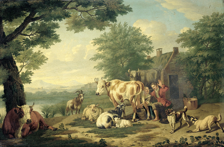 Milking Time, 1710 (oil on panel)