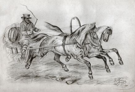 Transport de marchandises en voiture a cheval. 1867 (illustration)