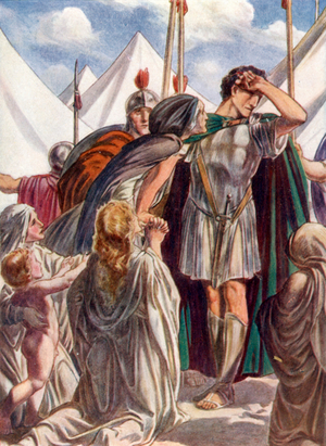 'O my mother, thou hast saved Rome, but thou hast lost thy son' (colour litho)