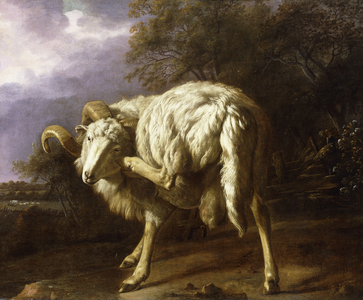 A Ram in a Wooded Landscape,  (oil on canvas)