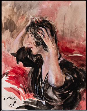 Girl Looking herself in the Mirror, 1918 (w/c on paper)