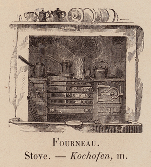 Le Vocabulaire Illustre: Fourneau; Stove; Kochofen (engraving)