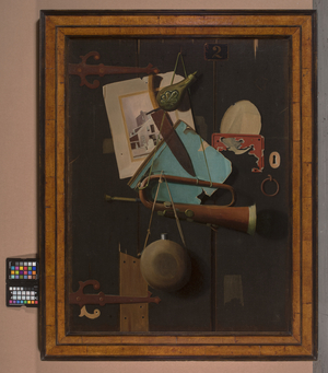 Bowie Knife, Keyed Bugle and Canteen, 1890s (oil on canvas)